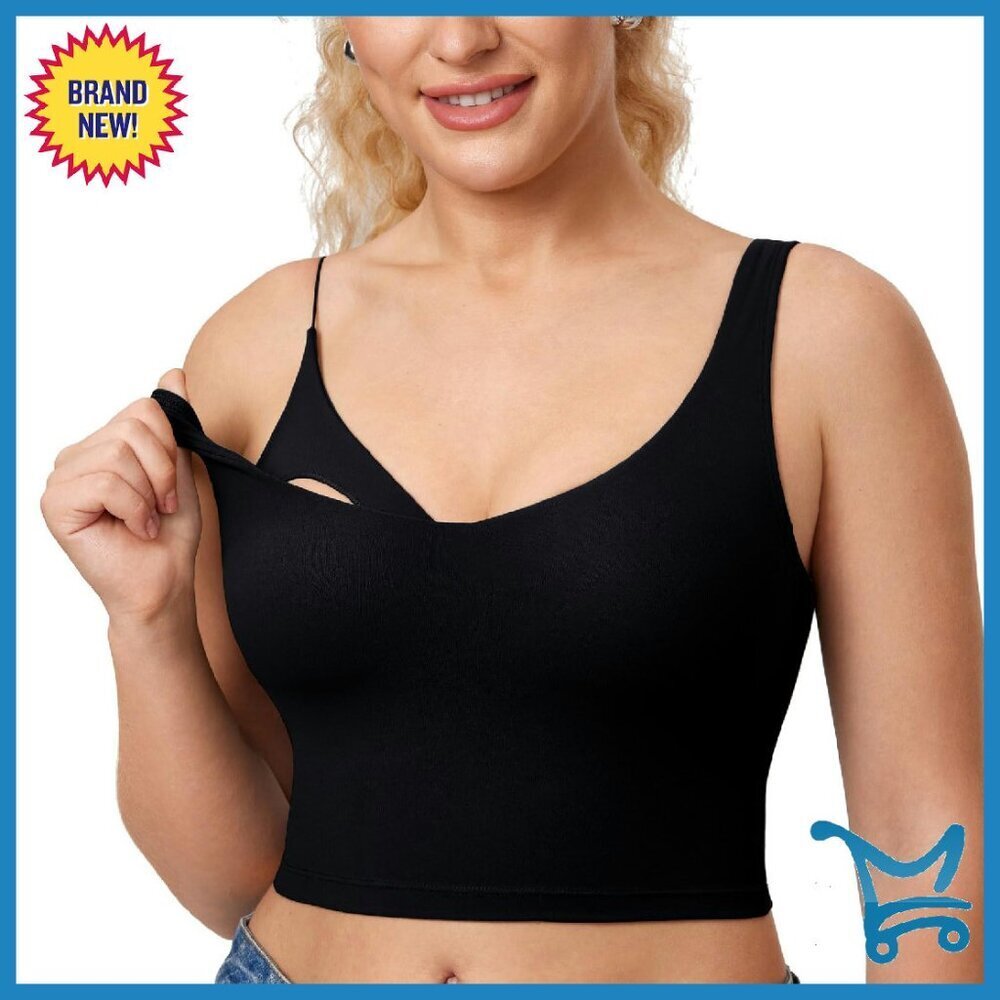 Longline Nursing Sports Bra Tank Top with Built-in Support